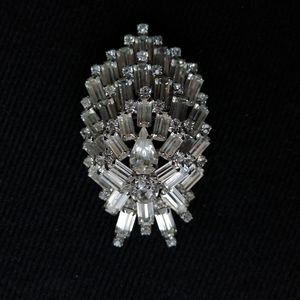 Vintage Brooch Earrings Set Signed Weiss Clear Rhinestones Rare Found Statement
